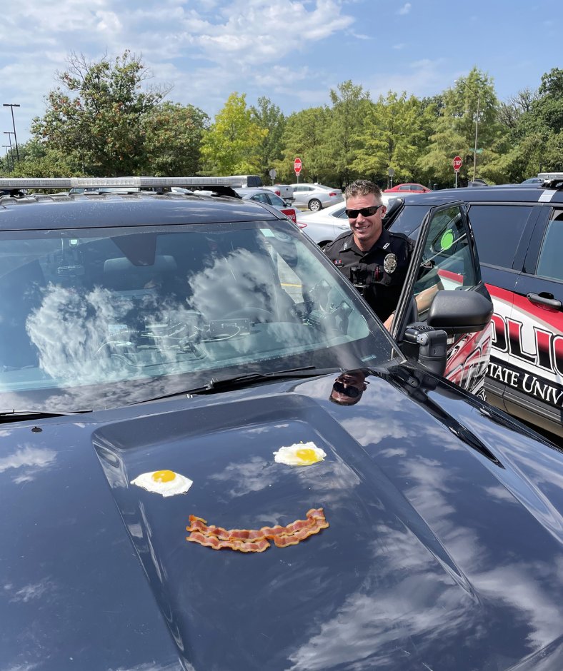 ISUPD's tweet photo. It's an egg-cellent day to say inside and not be bacon outside! 🍳🥓

For those who live on campus, follow DOR guidelines for assistance or sheltering.  Please review the heat and humidity advisory for DOR and EHS.
https://t.co/rQBtP1oxjV
https://t.co/rWt7i6Ykd6 https://t.co/EeYQnxnpeF