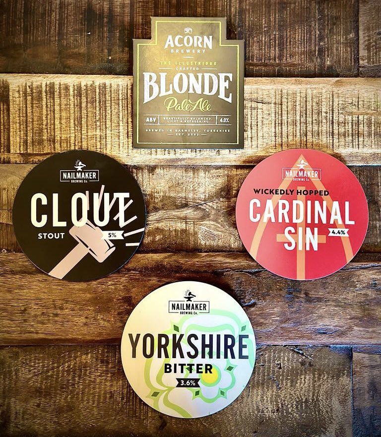 Real ale fans, feast your eyes on our opening lineup…

<a href="/AcornBrewery/">Acorn Brewery</a> Blonde
<a href="/NailmakerBrewCo/">Nailmaker Brewing Co</a> Clout, Cardinal Sin &amp; Yorkshire Bitter

Just 10 days to go…. 🍻😃