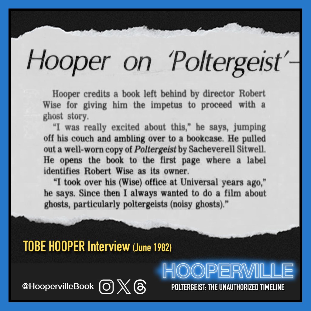 PoltergeistBook's tweet photo. Tobe Hooper talks about finding a book on Poltergeists when he moved into his Universal Studios office in 1976
#RobertWise #TobeHooper #Poltergeist #Hooperville #HoopervilleBook #StevenSpielberg #mgm #Horror #HorrorMovie #horrorcommunity #universalstudios https://t.co/pMQBsQEsVd