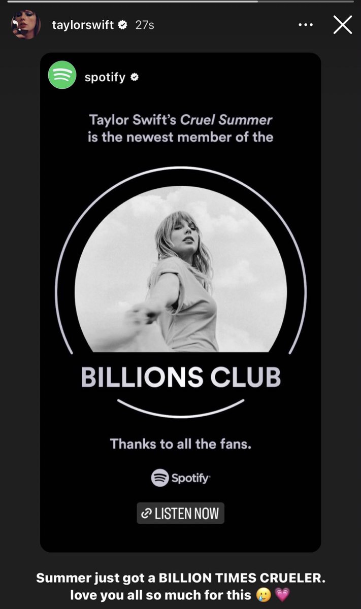 tswifterastour's tweet photo. 🚨| Taylor Swift acknowledges “Cruel Summer” hitting 1 Billion streams on Spotify!

“Summer just got a BILLION TIMES CRUELER.” https://t.co/R8UHZ5En68