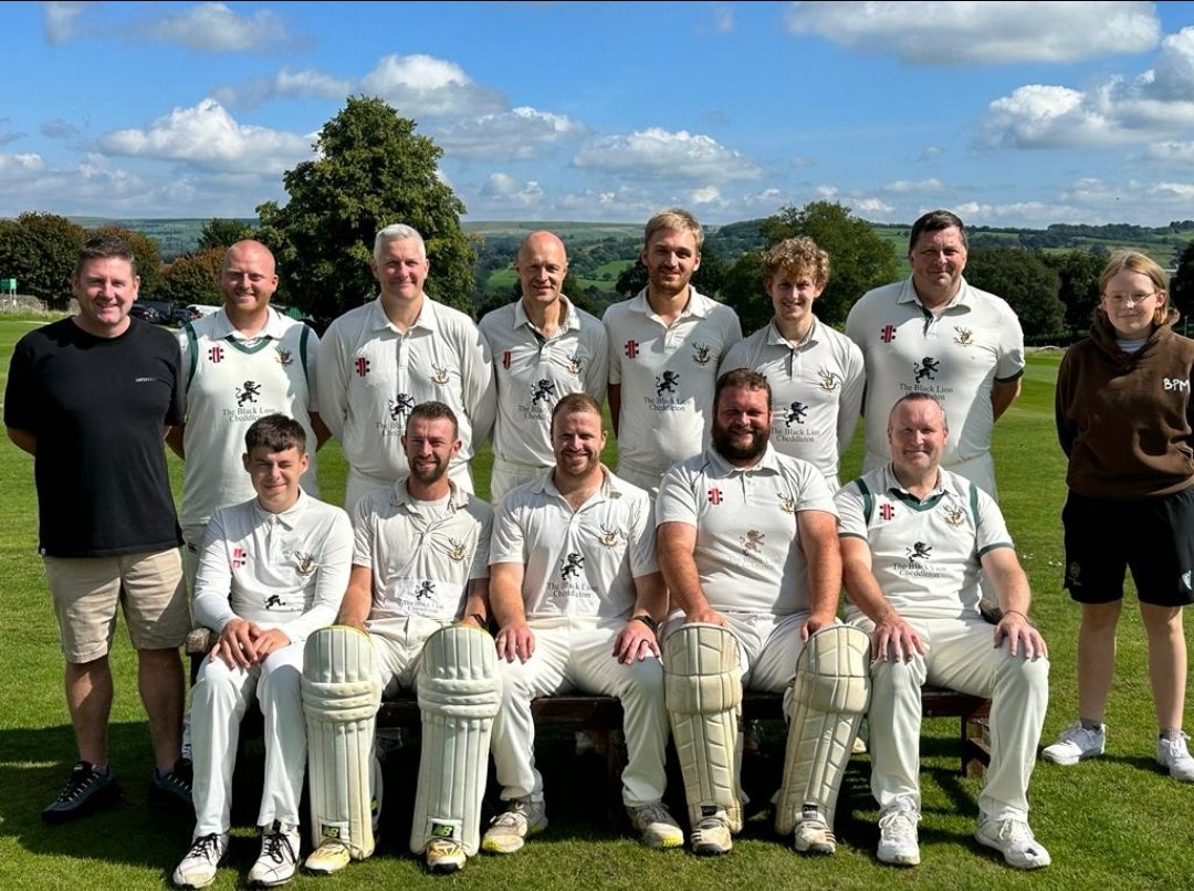 AshcombeParkCC's tweet photo. Good victory yesterday for the second team. The first team unfortunately came off second best against N-I-H . Second team pictured with main shirt sponsor @davegoodwin4 from the @BlackLionChedd #apcc #blackun https://t.co/L8WnxGu7qD