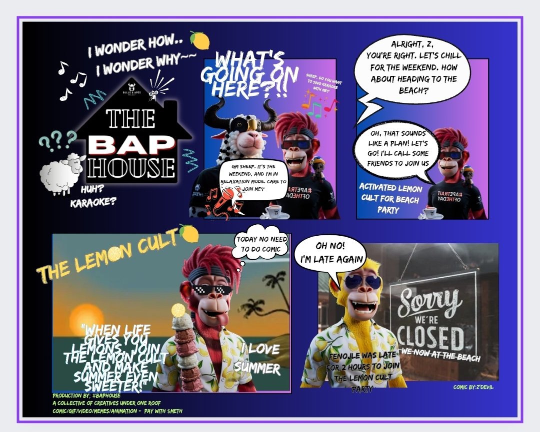 ZenTarot1115's tweet photo. 🔥LEMON CULTS🔥
#ApeTraitOfTheDay 🙌
#AlphaComic #BAPComic
Want your Bull/Ape to be a SUPERSTAR? With the #BAP #Dynamic APE, we can create more than just a regular profile picture.
May contact #BAPHouse @cryptosheep_eth for
#comic #memes #gif #animation #sticker https://t.co/gWZ6K123Dd