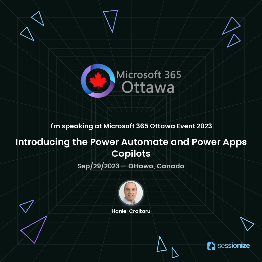 Excited to be heading back to #M365Ottawa on Sept 29 to give a session on two of the new Microsoft Power Platform Copilots - #PowerApps and #PowerAutomate communitydays.org/event/2023-09-… #ai #microsoft