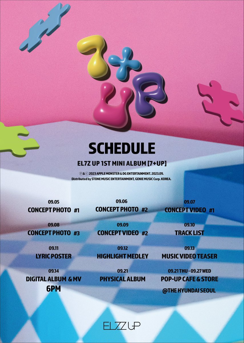 EL7ZUPCharts's tweet photo. EL7Z UP 1st MiniAlbum '7+UP' will be released next Sep 14th. 

— The physical album will be released September 21st

#EL7ZUP #엘즈업 #7PlusUp https://t.co/lzHI7cWzEX