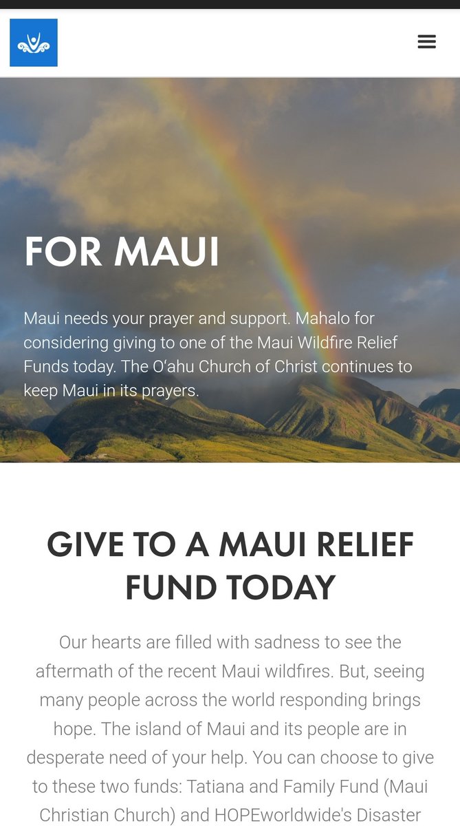 #LahainaFire Donations Can go to Numerous Churches in #Hawaii and #Maui  

Here is one 

oahuchurch.org/formaui