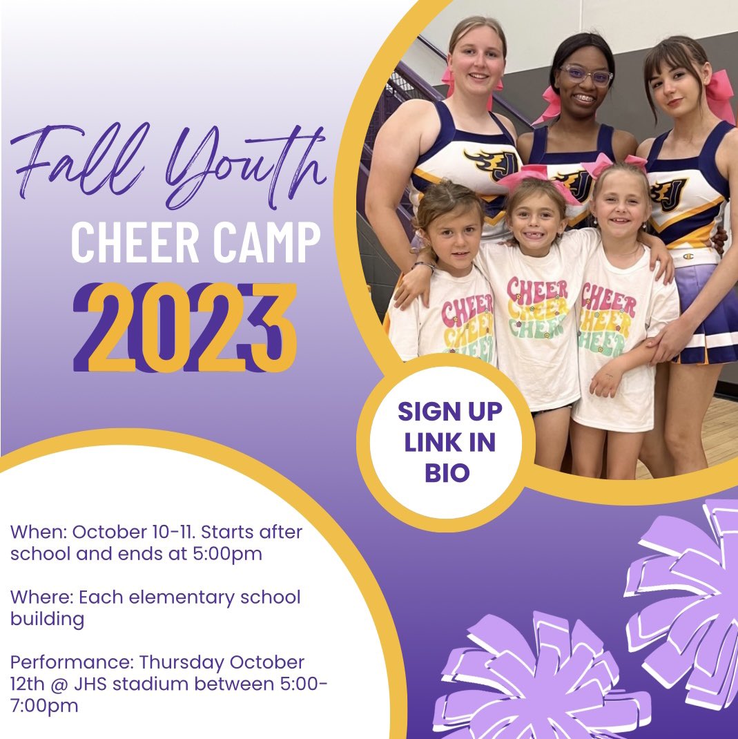Sign up now for our fall youth cheer camp, October 10-11 with a performance on the 12th! Can’t want to teach your little dragons fun new material!