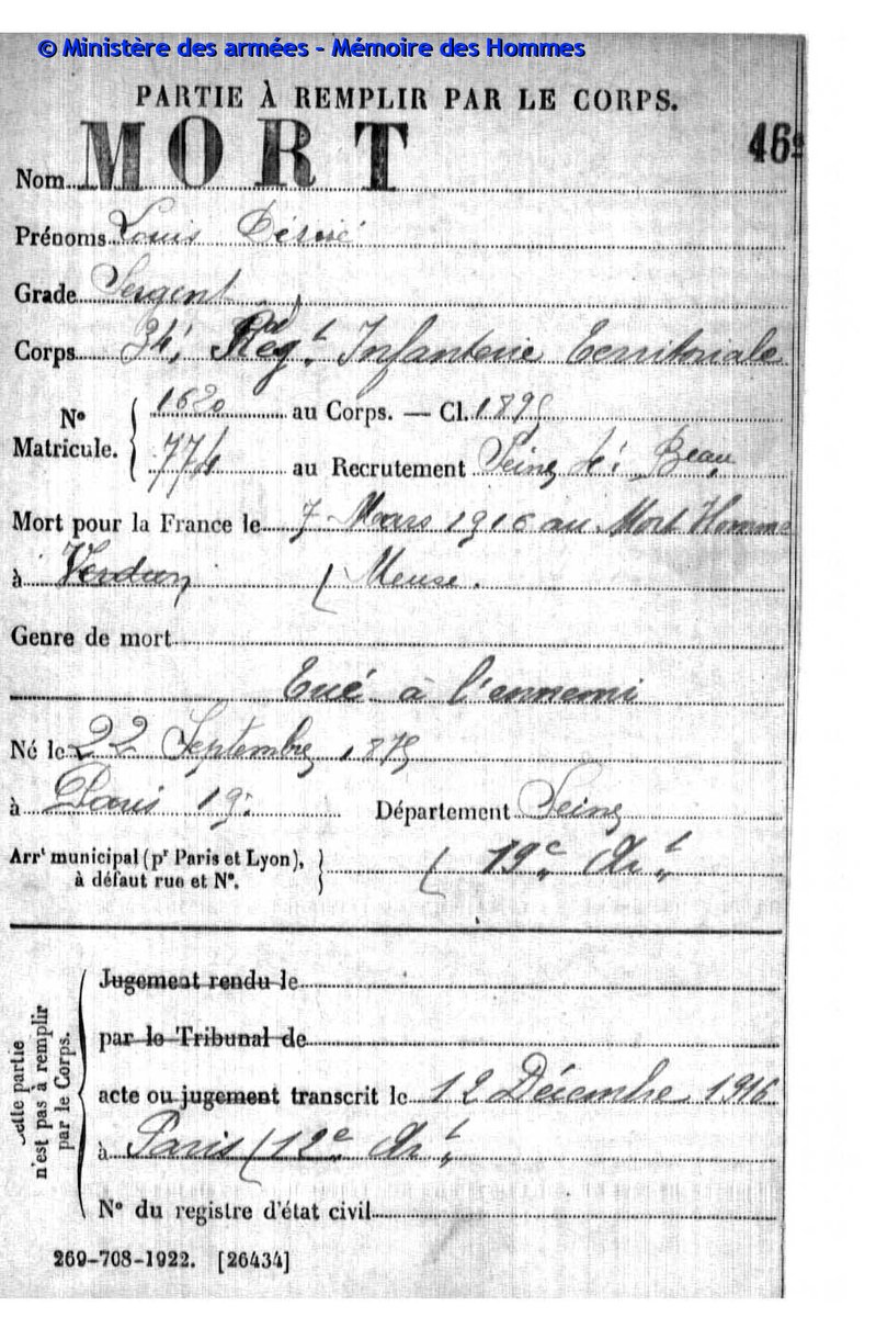 Le_Chtimiste's tweet photo. Louis désiré MORT sergent au 34ème régiment d'infanterie territoriale est mort pour la France au Mort-Homme le 7 mars 1916-Mort (Louis Désiré)-Boutault-Pelletier - Herbelin-Velletier (Valletier?)Darblay-Vallée- Hennequin-Madoire-1915 - Pas de lieu-Merci à Jean #Chtimiste #34eRIT https://t.co/N8ZErETTIa