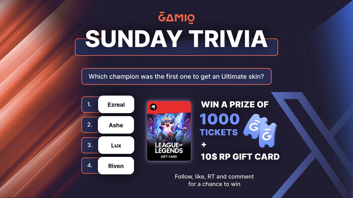 GGgamio's tweet photo. Ready for another #SundayTrivia? 

This one is a real treat for all #LeagueOfLegends champs! 🔥

#games #gaming #gamingcommunity #wineverytimeyouplay #gamiogg https://t.co/ZoP5fIg417