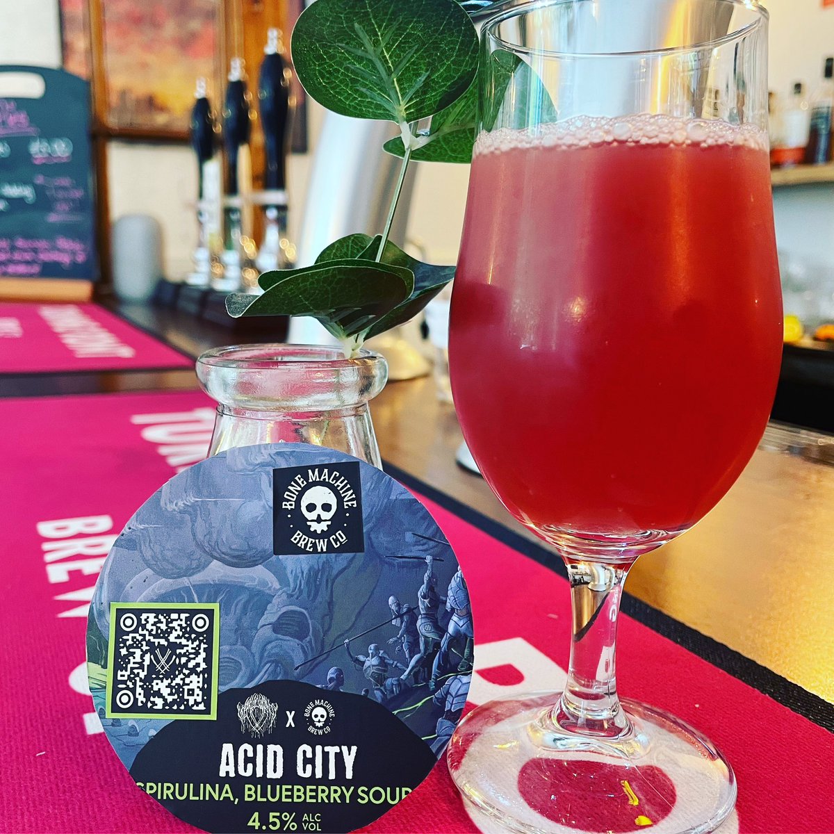 We’ve been reliably informed that we may have the last keg of Acid City by @BoneMachineBrew A “superfood” drink brewed with an abundance of antioxidants from the blue algae, spirulina and blueberry in this sour ipa for “all” the nutritional needs for those crossing the abyss