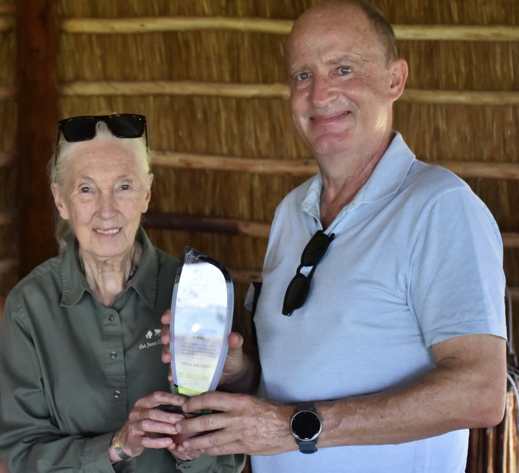 goetz_alain's tweet photo. For more than 30 years, I have followed and admired the remarkable work that Doctor Jane Goodall has done in the preservation of chimpanzees. Her perseverance in achieving her goals, and the humility with which she carries herself in protecting the chimpanzees, is something that we should all strive to emulate.  That is why I could not miss celebrating the 25th anniversary of Ngamba Island Chimpanzee Sanctuary with Doctor Jane. A toast to the brave men and women of the Ngamba chimpanzee sanctuary for making it to 25 years and doing an amazing job. @ngambaisland  @JaneGoodallInst