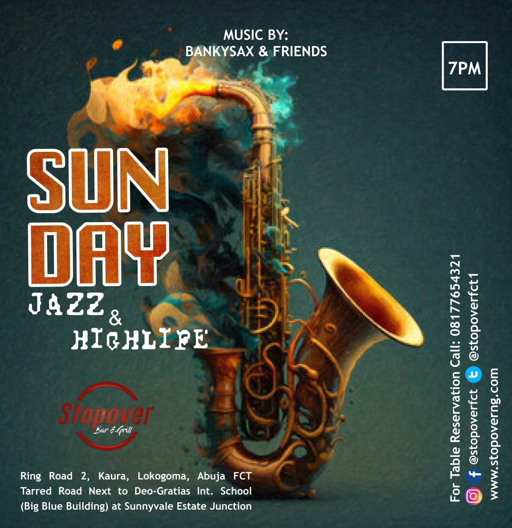 Stopoverfct1's tweet photo. WATCH PREMIER LEAGUE FOOTBALL 
PLUS 
JAZZ, HIGHLIFE, KARAOKE 🎤 SUNDAYS!!!
@Stopover Bar &amp; Grill
"STRESS FREE ZONE"

Table Reservation: 08177654321

#stressfreezone #jazzandsaxophone #karaokebar #bankysaxandfriends #Sundaychills #highlife #partytime #staySafe #lokogoma #abujafct https://t.co/cDsrdjMC7N