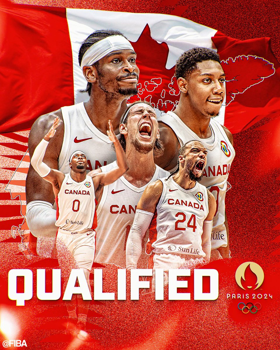 𝗗𝗢𝗨𝗕𝗟𝗘 𝗗𝗘𝗟𝗜𝗚𝗛𝗧 🇨🇦🇨🇦 In securing their place in the @FIBAWC Quarter-Finals after an EPIC win over the champs, Canada confirmed tickets to the 2024 @Olympics as a top-two team in the Americas! See you at @Paris2024 👊✈️ #FIBAWC x #WinForAll