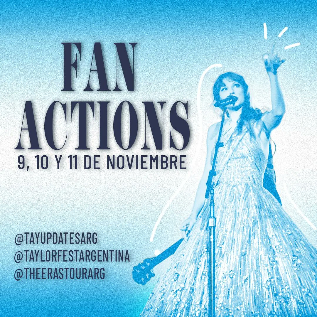 TayUpdatesARG's tweet photo. FAN ACTIONS TAYLOR EN ARGENTINA 🫶🏻🪩

Con la ayuda de @/taylorfestargentina (Instagram) y @TheErasTourArg hicimos una encuesta en la que ustedes votaron los F.A que vamos a realizar el 9, 10 y 11 de noviembre, y éstos fueron los más votados. https://t.co/kjd2SYSD8n