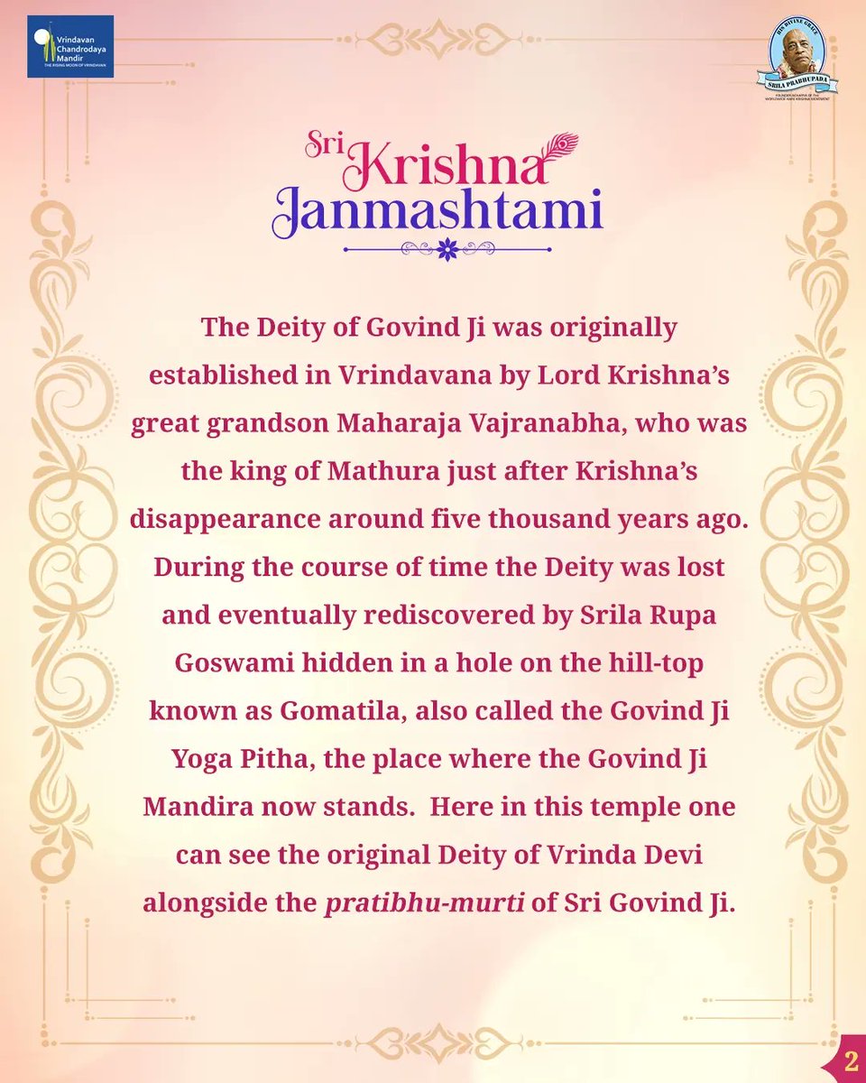 VCMVrindavan's tweet photo. Sri Govind ji,
Kamyavan
.
.
.
3 Days left for Sri Krishna Janmashtami.
.
.
.
.
.
.
.
.
#VrindavanChandrodayaMandir #Vrindavan #TallestTemple #Janmashtami #Gemsofvrindavan #ExploreBraj #govindevji #govinda #kamyavan #vrindadevi https://t.co/j455HDDxvd