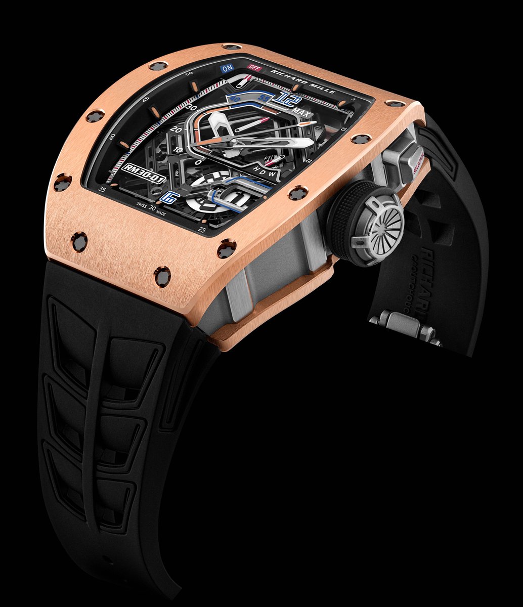 cotedesmontres's tweet image. .@Richard_Mille RM 30-01 #Automatic with #declutchable #rotor.
To remove any tension linked to winding, the variable-geometry rotor automatically declutches once the #powerReserve reaches #55hours by disconnecting itself from the winding mechanism. 
lacotedesmontres.com/en/The-Richard…