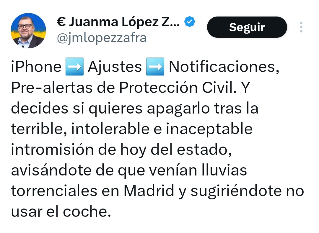 miguelmontejo74's tweet photo. Y el premio al anarcoliberal irresponsable del día se lo lleva el Director General de Economía de la Comunidad de Madrid, instando a la ciudadanía a apagar las notificaciones de Protección Civil al móvil que envía la Comunidad de Madrid. https://t.co/1K9FsMWZpq