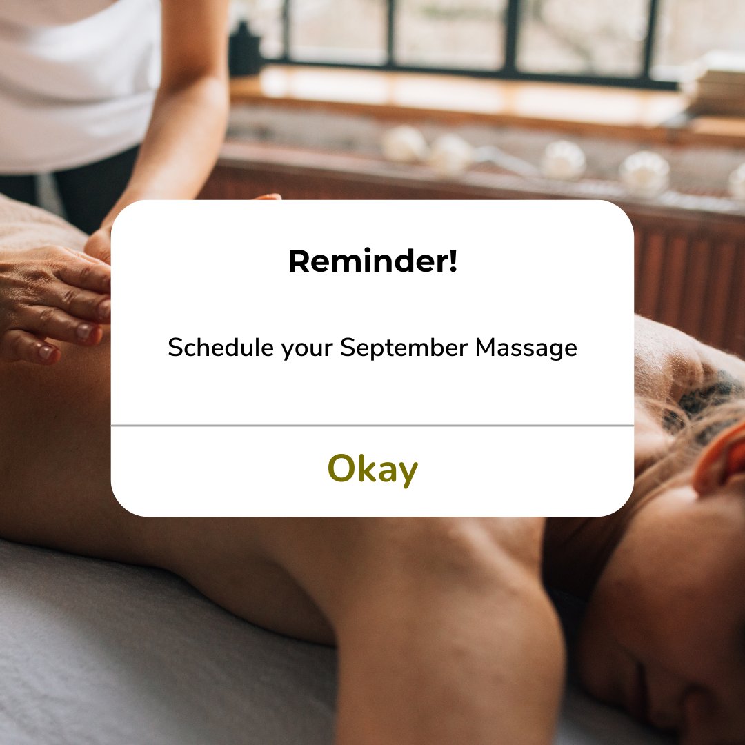 wellnessdenver's tweet photo. Reminder for our Monthly Massage Members - schedule your September massage! https://t.co/RJLqQT1NaB