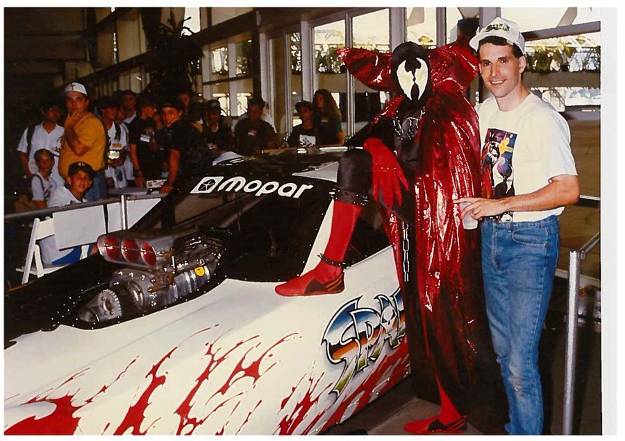 Todd_McFarlane's tweet photo. SEXY #SpawnSunday
Found some photos of the ORIGINAL spawn mobile funny car that the hot wheel was based on!
Did YOU know?...The 'Spawn Mobile' hot wheel was the FIRST toy I EVER produced!
#Spawn #Spawnmobile #hotwheels #90s #retro #throwback https://t.co/qTtzQjJ4dv