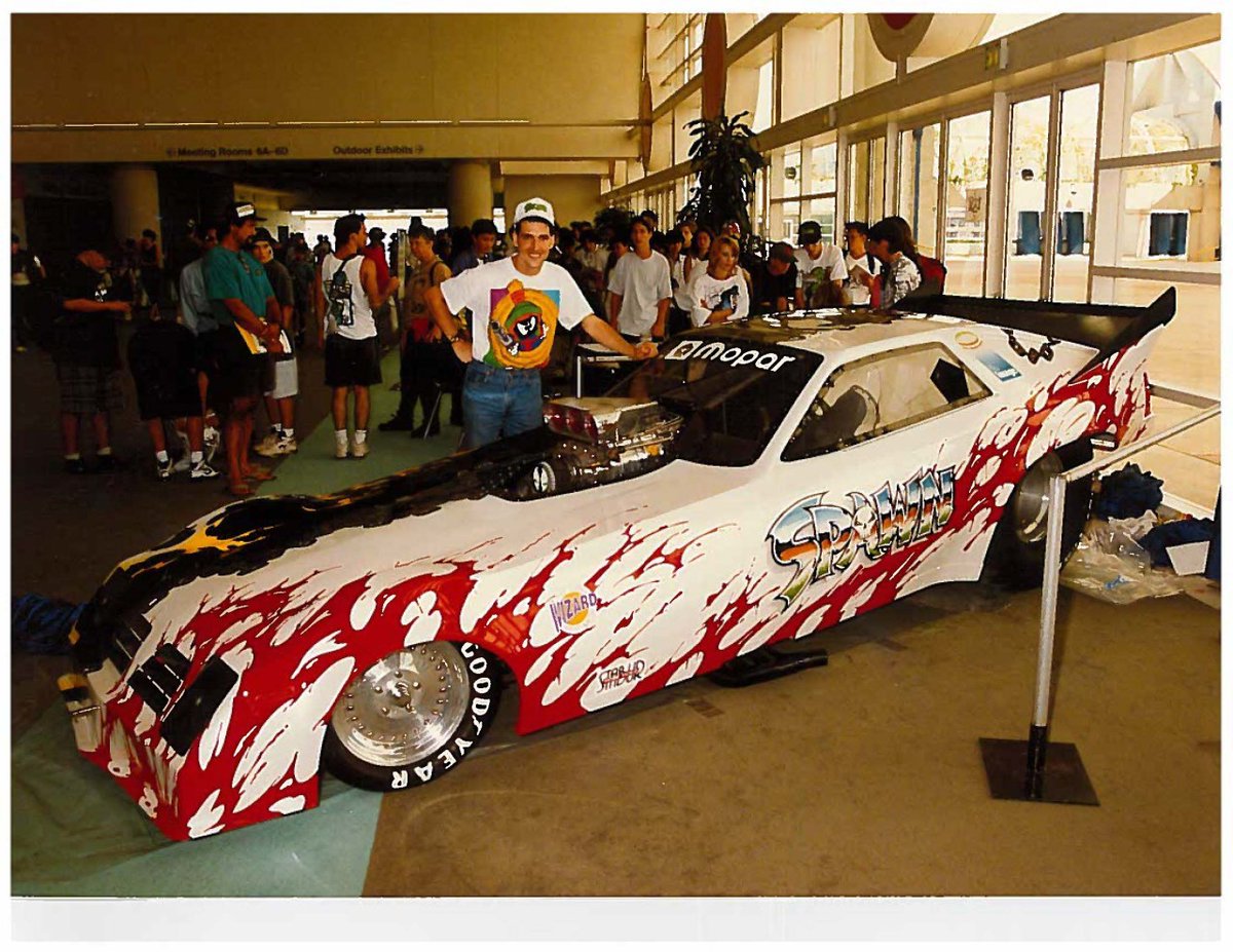 Todd_McFarlane's tweet photo. SEXY #SpawnSunday
Found some photos of the ORIGINAL spawn mobile funny car that the hot wheel was based on!
Did YOU know?...The 'Spawn Mobile' hot wheel was the FIRST toy I EVER produced!
#Spawn #Spawnmobile #hotwheels #90s #retro #throwback https://t.co/qTtzQjJ4dv
