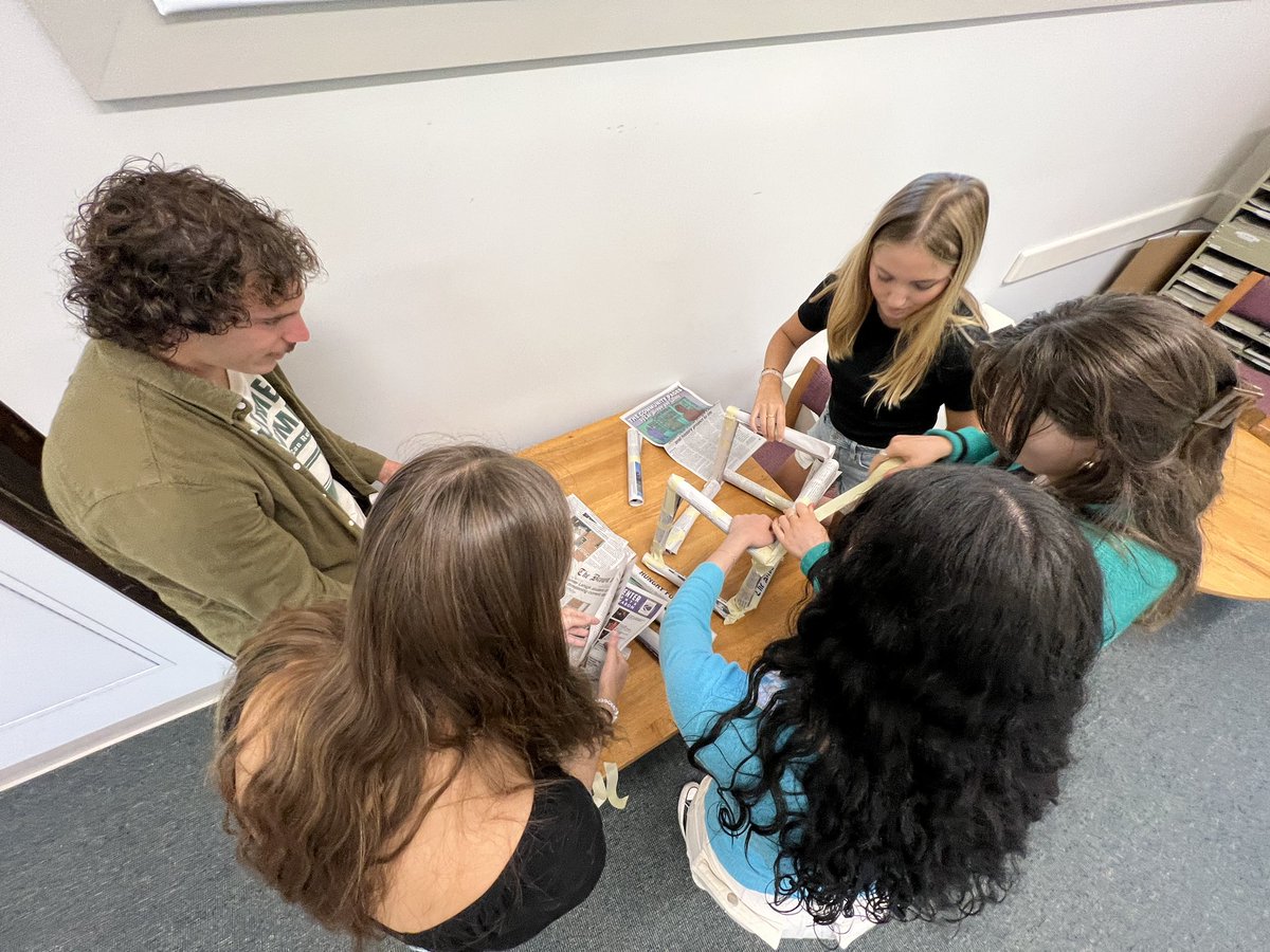 MattVeto's tweet photo. Quick break for some team-building fun — a newspaper towers activity. 😂 I was asked to judge based on height, aesthetic and structural integrity (Lehigh is one of the top engineering schools in the nation, after all). Winner in the last photo. 👍🙌 https://t.co/otWidYWeoU