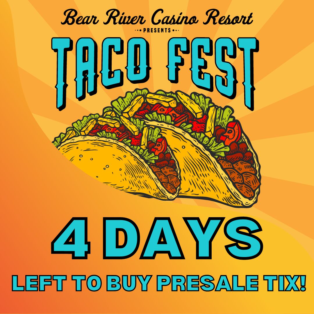 Only 4 days left to double the deliciousness at half the cost! Grab your $5 pre-sale tickets now, because time and savings are both running out! 🌮💸 #tacofest 

bearrivercasino.com/events-and-sho…