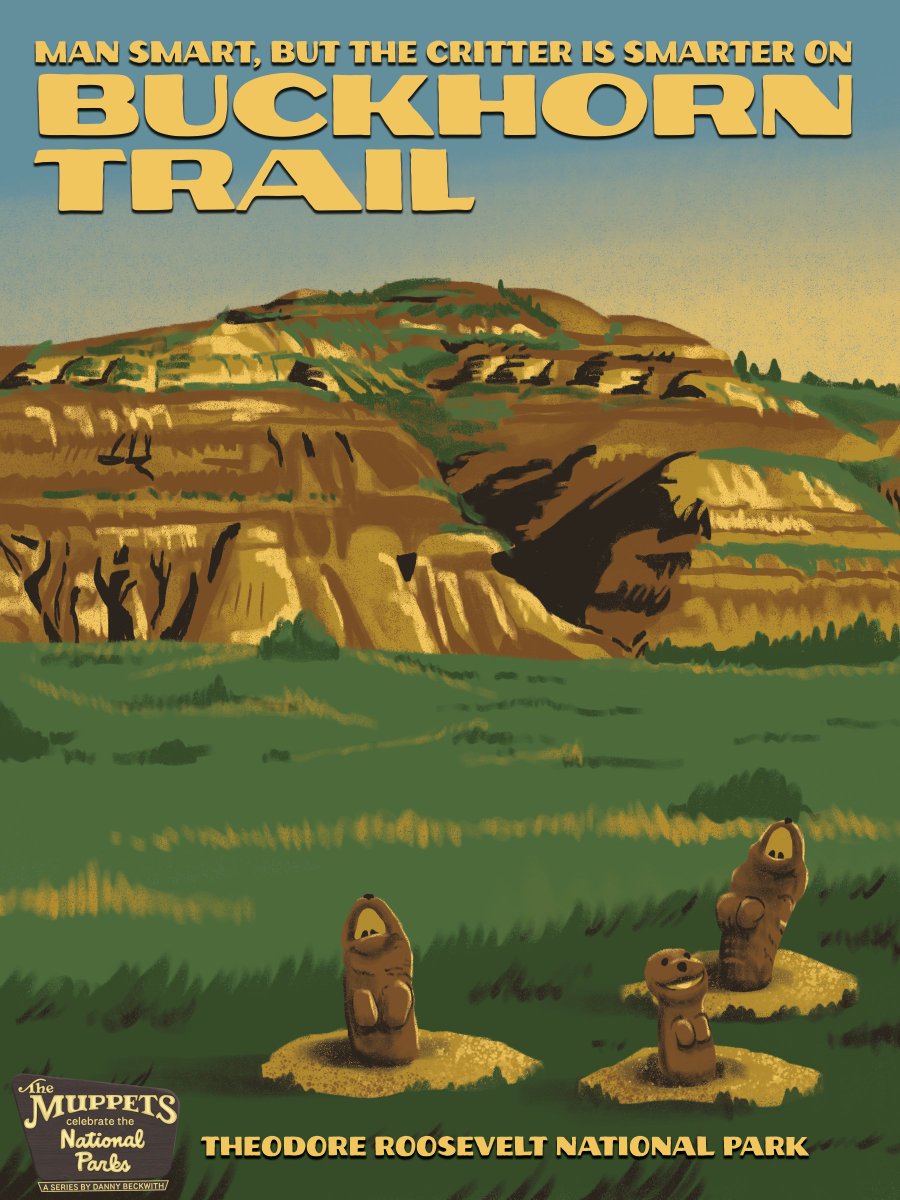 DanielDBeckwith's tweet image. 🏕️ "The Muppets Celebrate the National Parks" as Rowlf visits the prairie dogs at Theodore Roosevelt NP
(2 versions)
Rowlf: Prairie dogs, you can't live with 'em, you can't live without 'em

#muppets #rowlf #jimhenson #nationalparks #posterdesign