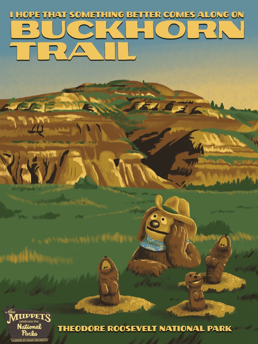 DanielDBeckwith's tweet image. 🏕️ "The Muppets Celebrate the National Parks" as Rowlf visits the prairie dogs at Theodore Roosevelt NP
(2 versions)
Rowlf: Prairie dogs, you can't live with 'em, you can't live without 'em

#muppets #rowlf #jimhenson #nationalparks #posterdesign