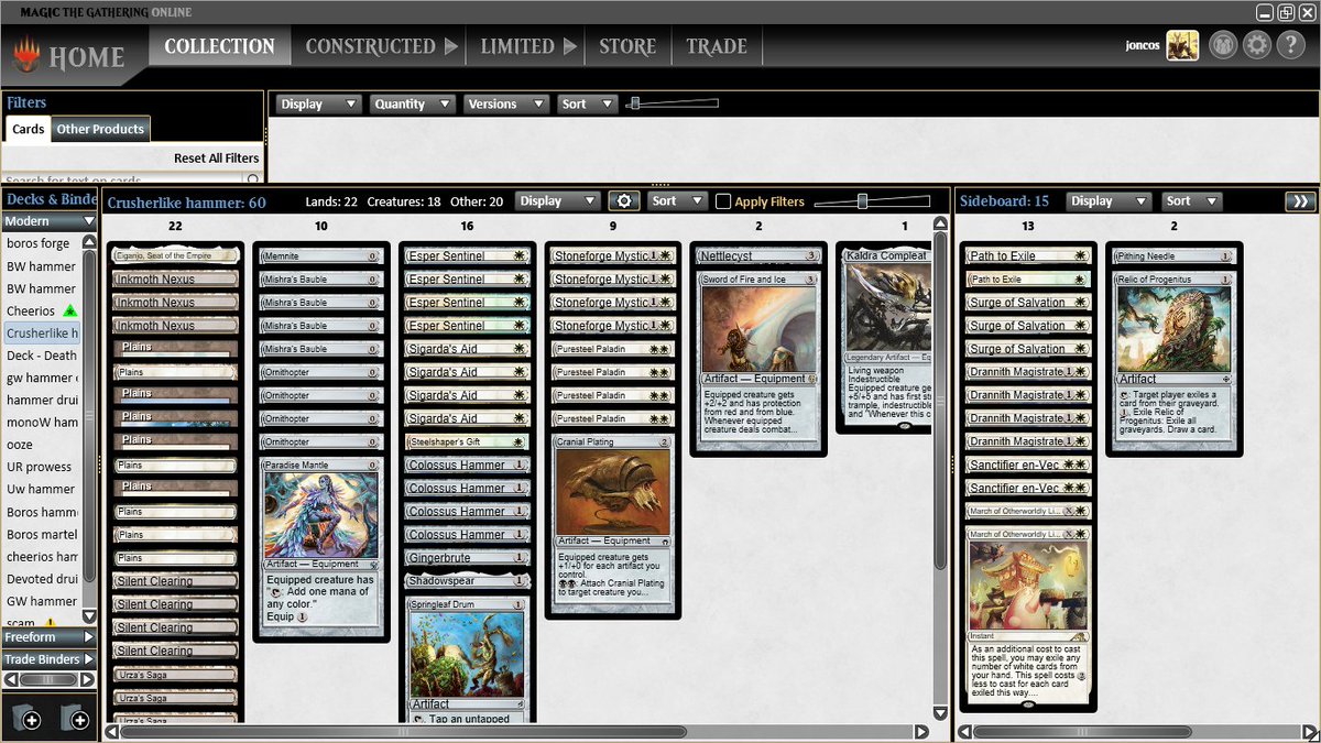 joncosmtg's tweet photo. 6-3 at main modern @4Tournaments with monoW hammer. 

1) amulet xx
2) Ur Murktide oo
3) Gtron xoo
4) Ur Murktide oo
5) Merfolks oo
6) Scam xox
7) Scam oxo
8) Ur Murktide xox
9) Rhinos oo

played badly r3 against murktide and lost to scam due to bad ruling and not calling judge! https://t.co/ERZ3K9VdUN