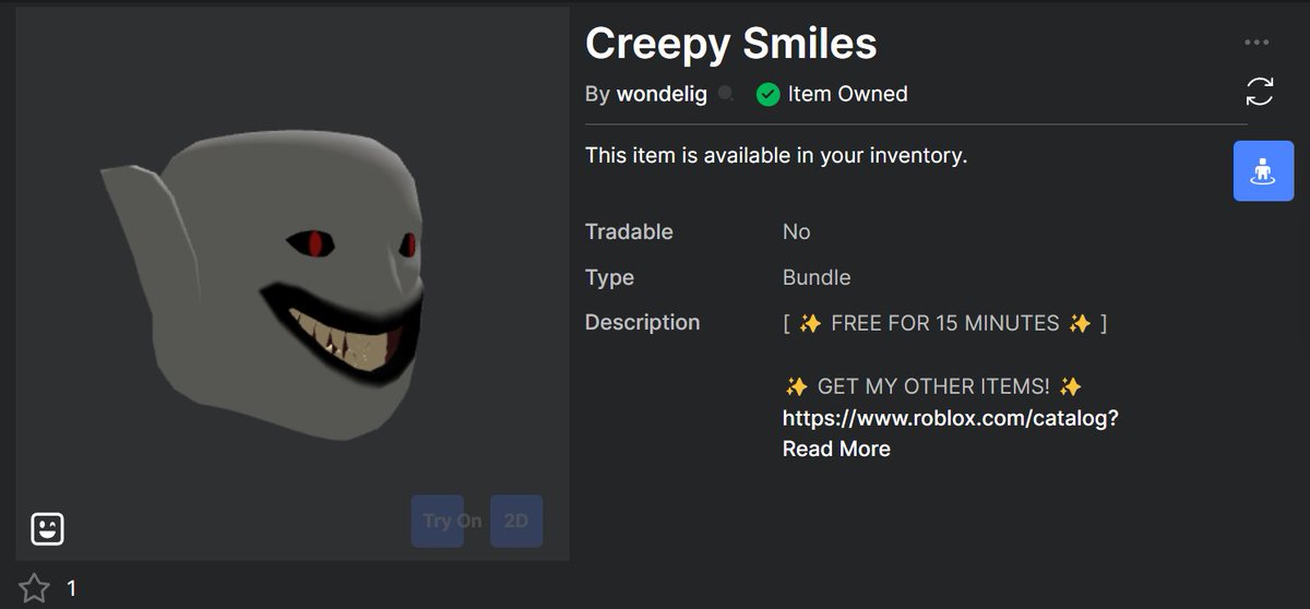 FreeUGCBundle's tweet photo. Get the new "Creepy Smiles" Bundle for Free!
Limited Time: Under 15 Minutes!!

https://t.co/mHf9F4c12P

#FreeRobloxUGC #RobloxUGC #FreeUGC #FreeBundles #FreeBundle #UGC https://t.co/o7IOImtglQ
