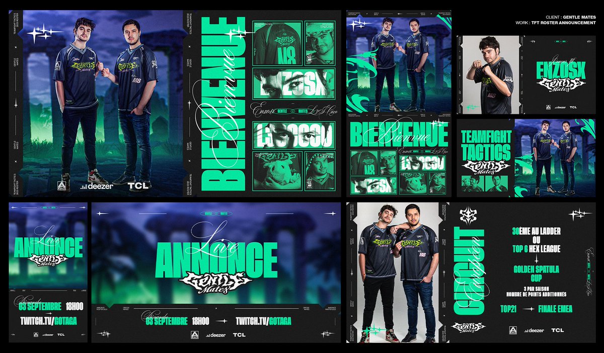 Très content d'avoir pu bosser sur l'annonce du roster TFT de <a href="/gentlemates/">Gentle Mates</a> 👀

Un grand merci à <a href="/Ifeeeeel_/">Julie 🍉</a> et l'équipe Gentle Mates pour la confiance 🙏

Et bravo aux cracks <a href="/AeronProd/">M8 Aeron</a> &amp; <a href="/Uchi_dmt/">Uchi</a> pour le gros taff sur le motion / 3D 🔥