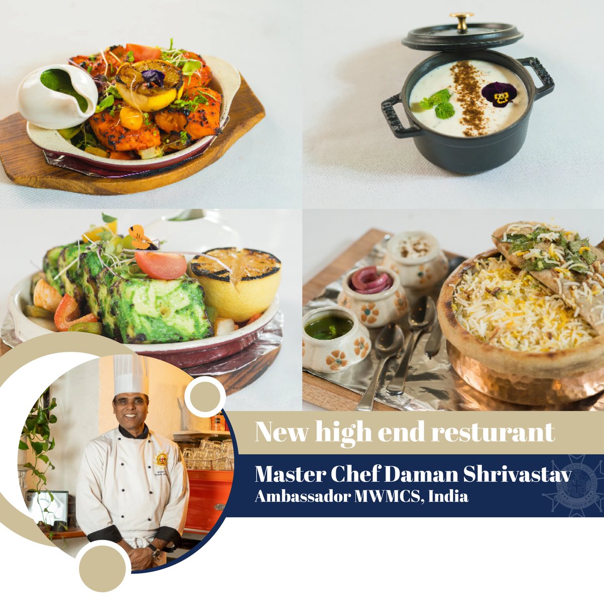 worldmasterchef's tweet photo. Congratulations to Master Chef Daman Shrivastav, MWMCS, on the grand opening of his new upscale Indian restaurant, "India @ Q by DDs Kitchen," located in the vibrant heart of Melbourne, Australia.

#WMCS #Society #ExecutiveChef #Association #HeadChef #Hospitality #MasterChef https://t.co/0q3aw2zKmy