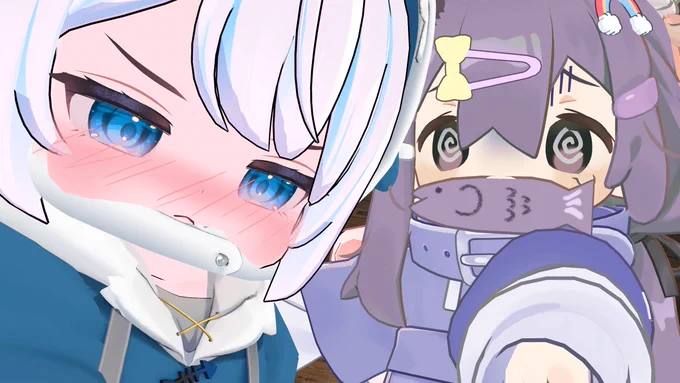 #おうつちのVRC日記りむちーちゃん花粉症顔と目悪顔キアヌにさかな食わせた 