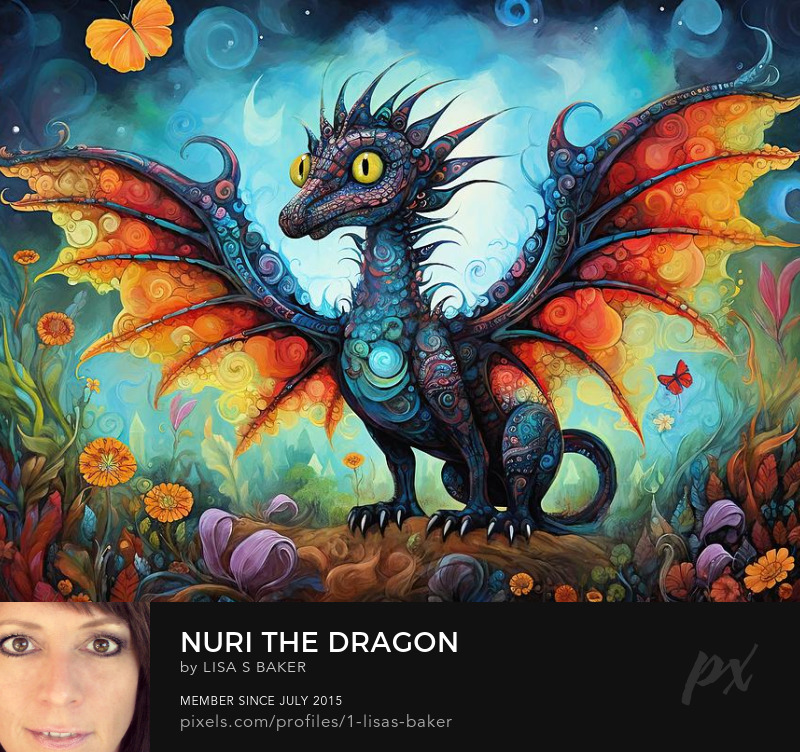 Nuri The Dragon ~~ Here:  1-lisas-baker.pixels.com/featured/nuri-… 

#dragon #mythicalcreature #art #artwork #painting #wallart #homedecor #buyintoart #collectart #TheArtDistrict #AYearForArt #artforsale #magic #magical #fun #whimsical #dragonlover