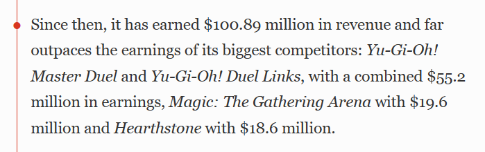 TrustYourPilot1's tweet photo. Marvel Snap has made over $100 million in revenue, with more than 22 million downloads.

Yu-Gi-Oh is at $55 million, Magic Arena is at $19 million, and Hearthstone is at $18 million.

Pokemon TCG Live is at $0... https://t.co/SY3tHawPWj