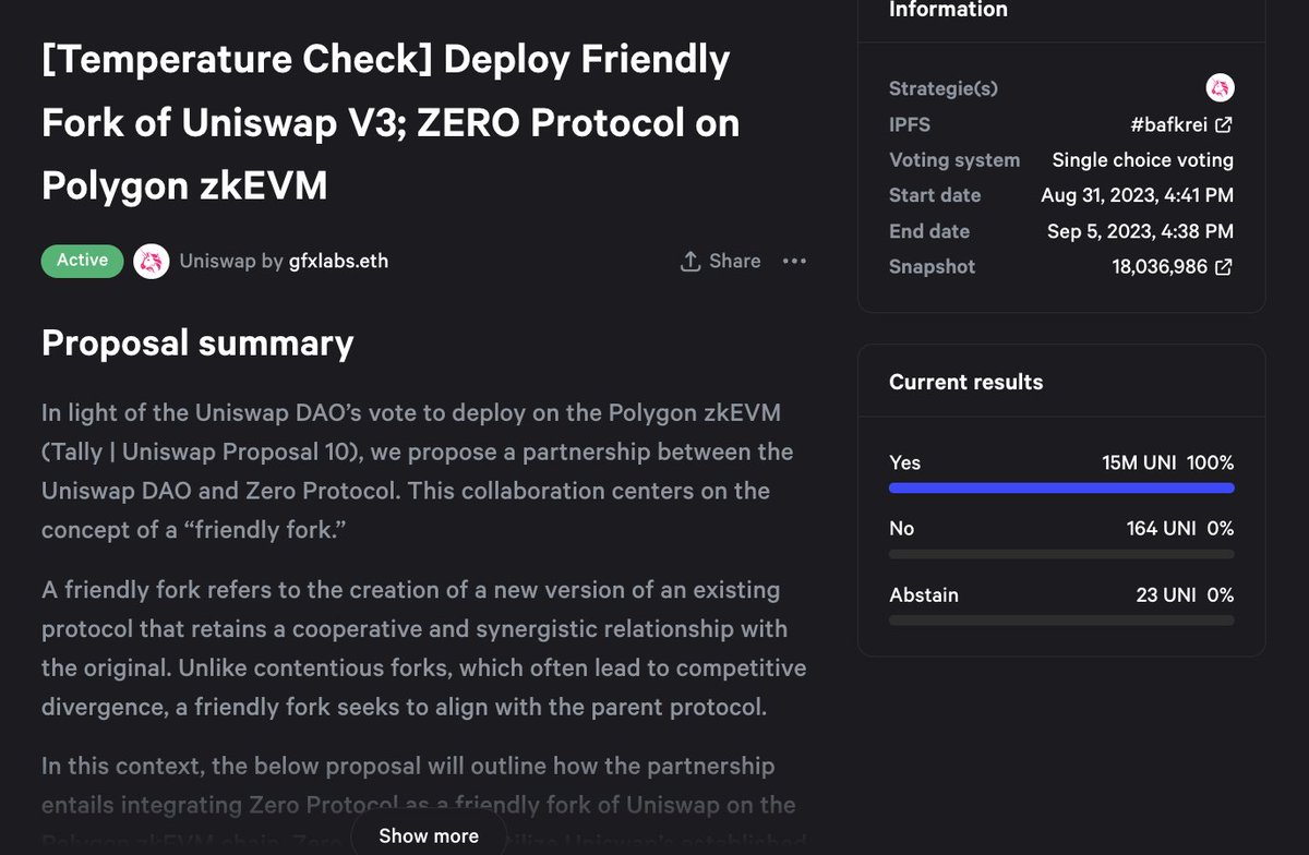 Retro_finance's tweet photo. We have reached temperature check "quorum" for @zero_zkevm !

Next step; on-chain vote!

https://t.co/9wt6Ch336h https://t.co/yXqlZ4gm8s
