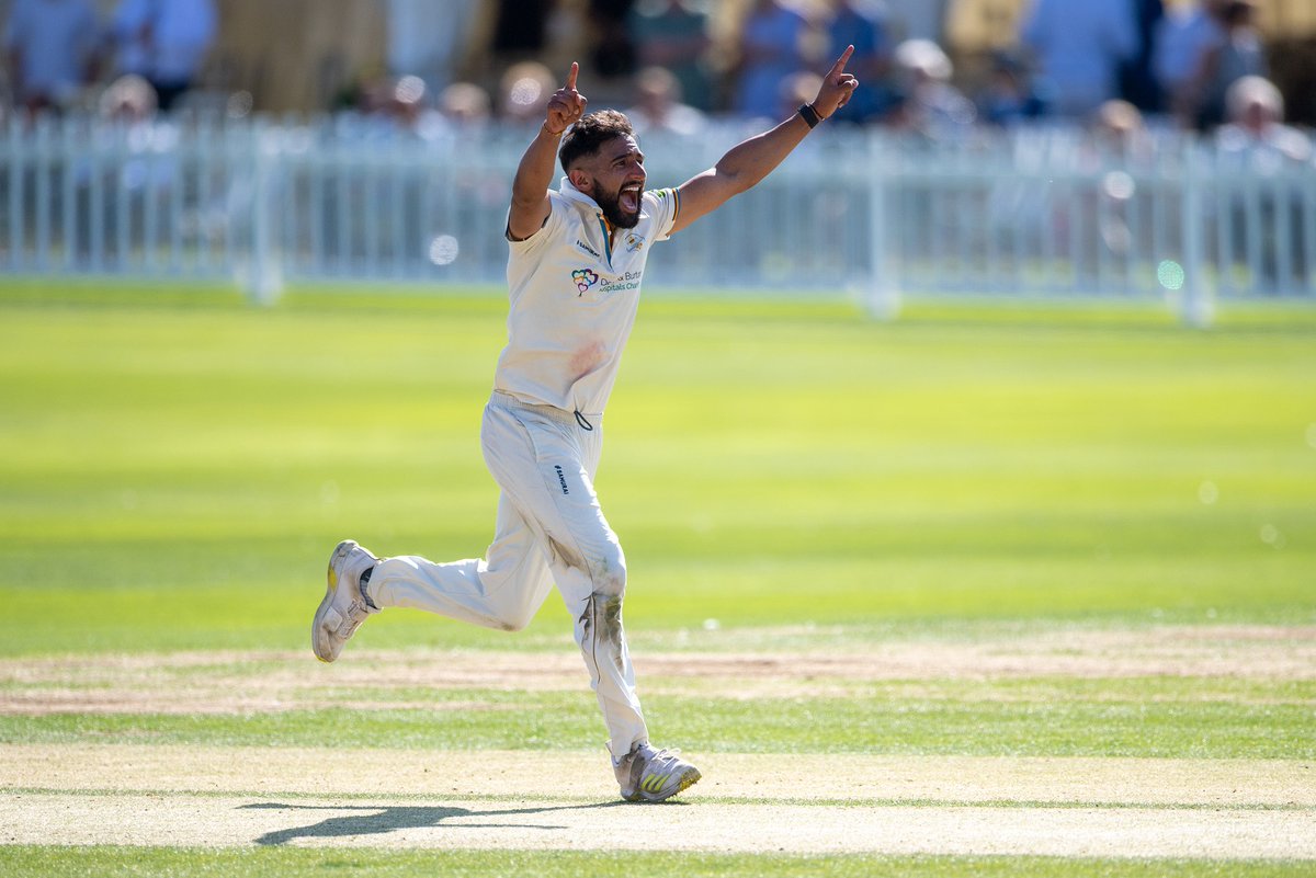 A delighted @AnujDal during his splendid spell of 20-4-72-5 for @DerbyshireCCC today at Scarborough...