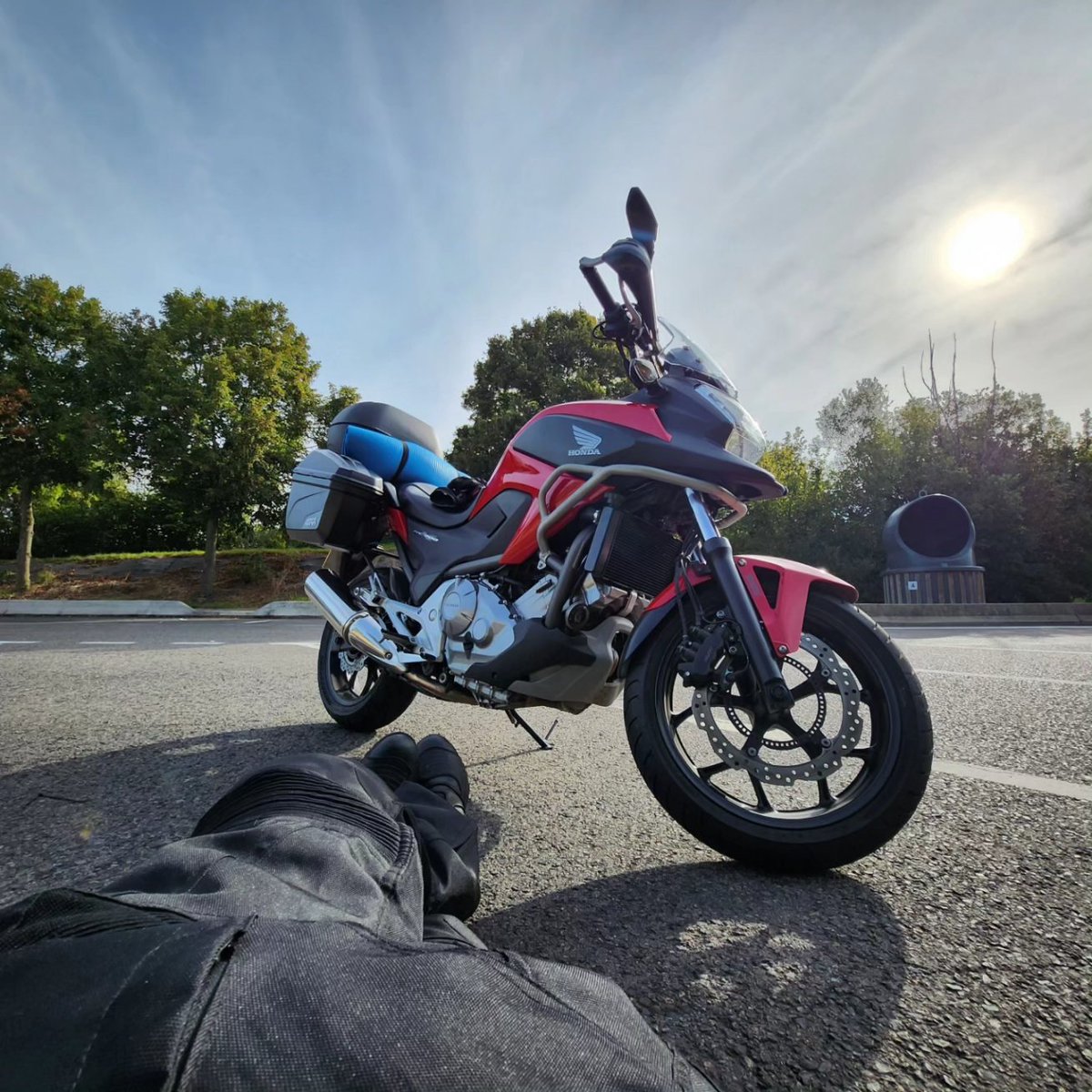 Chilling out with a can of <a href="/redbull/">Red Bull</a> by the side of the road on my way from the UK to Türkiye on my Honda NC700