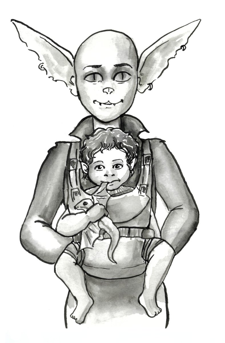 phenomenatrices's tweet image. It's #RQBB2023 time!!! I had the absolute pleasure of drawing so many goblins (and Hamid) for EMWoman25's Weapons Drawn. Gotta love drawing baby halflings and gobbos. Why's Hamid a baby? Read the fic to find out! archiveofourown.org/works/49650880 #rustyquillgaming @pilesofnonsense