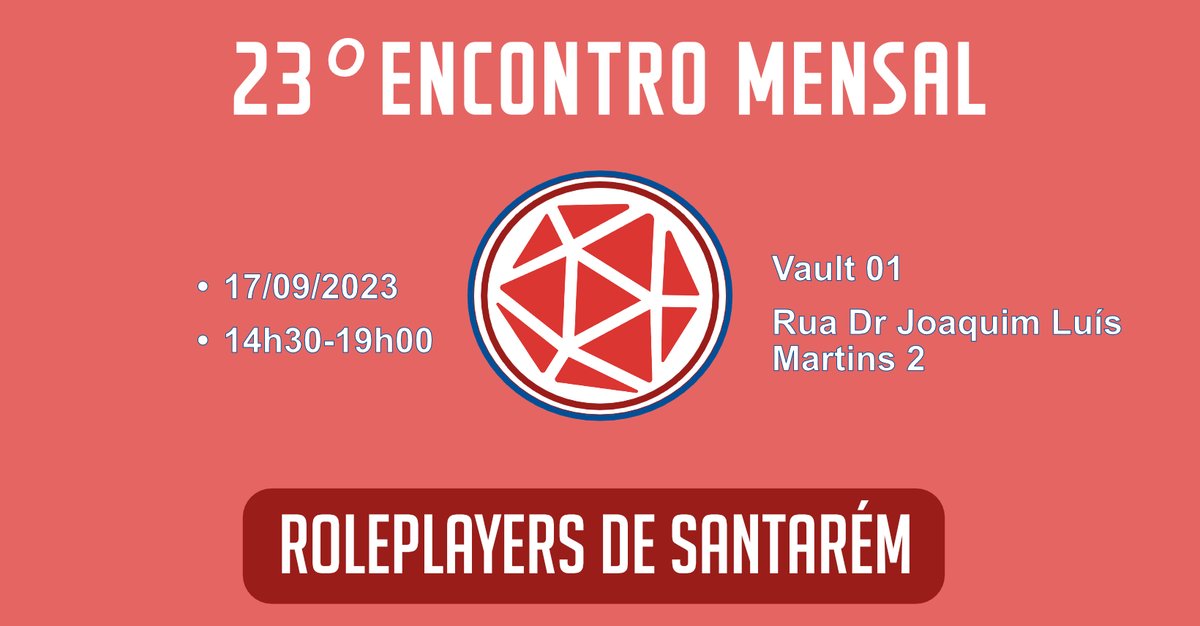 RoleplayerSan's tweet photo. Já está marcado o próximo encontro dos Roleplayers de Santarém na Vault 01.

Venham-se juntar a nós para conviver e experimentar jogar RPG de mesa connosco.

Inscrições: https://t.co/AXgAIIatOo

#ttrpg #santaremportugal #event #meetup

7 min https://t.co/MoI22KLRaB