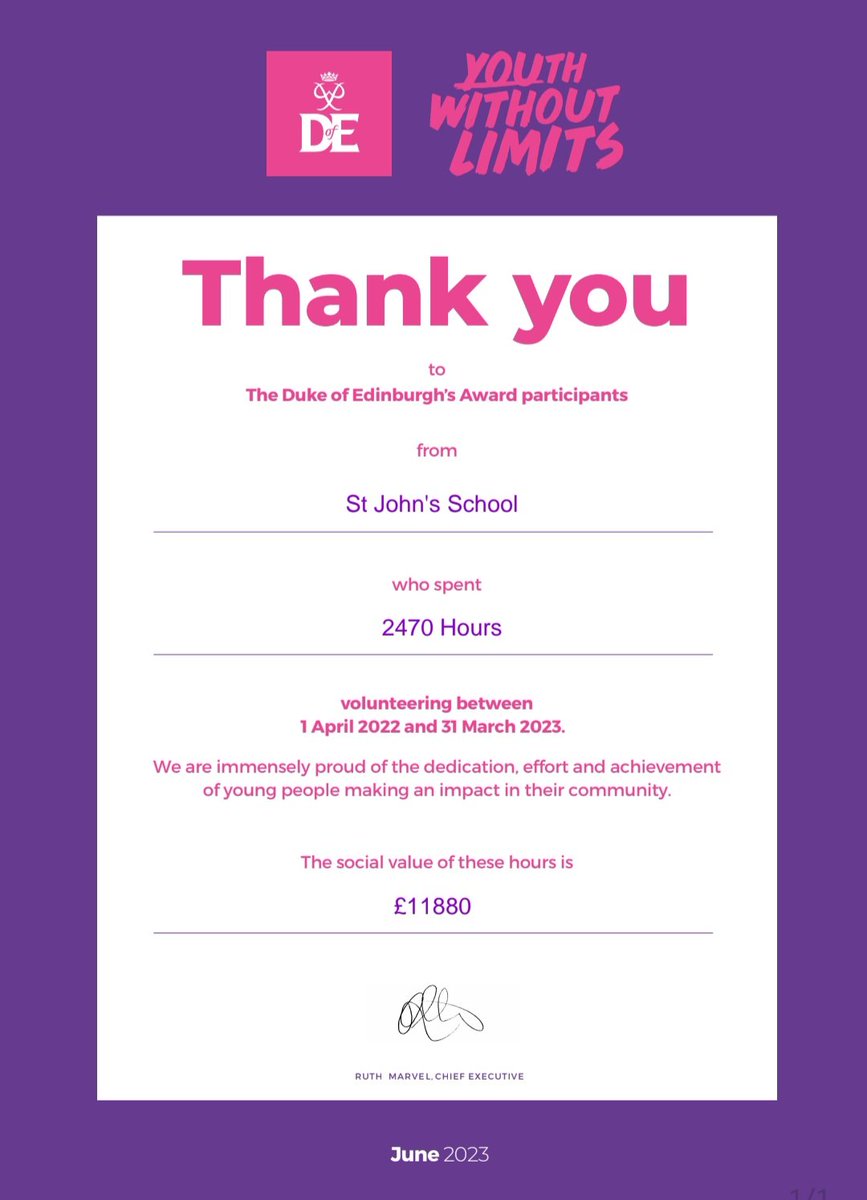 Great to see the #Volunteering done by @StJohnsSurrey pupils doing DofE recognised by our social value certificate. 👏 #SJHighHopes