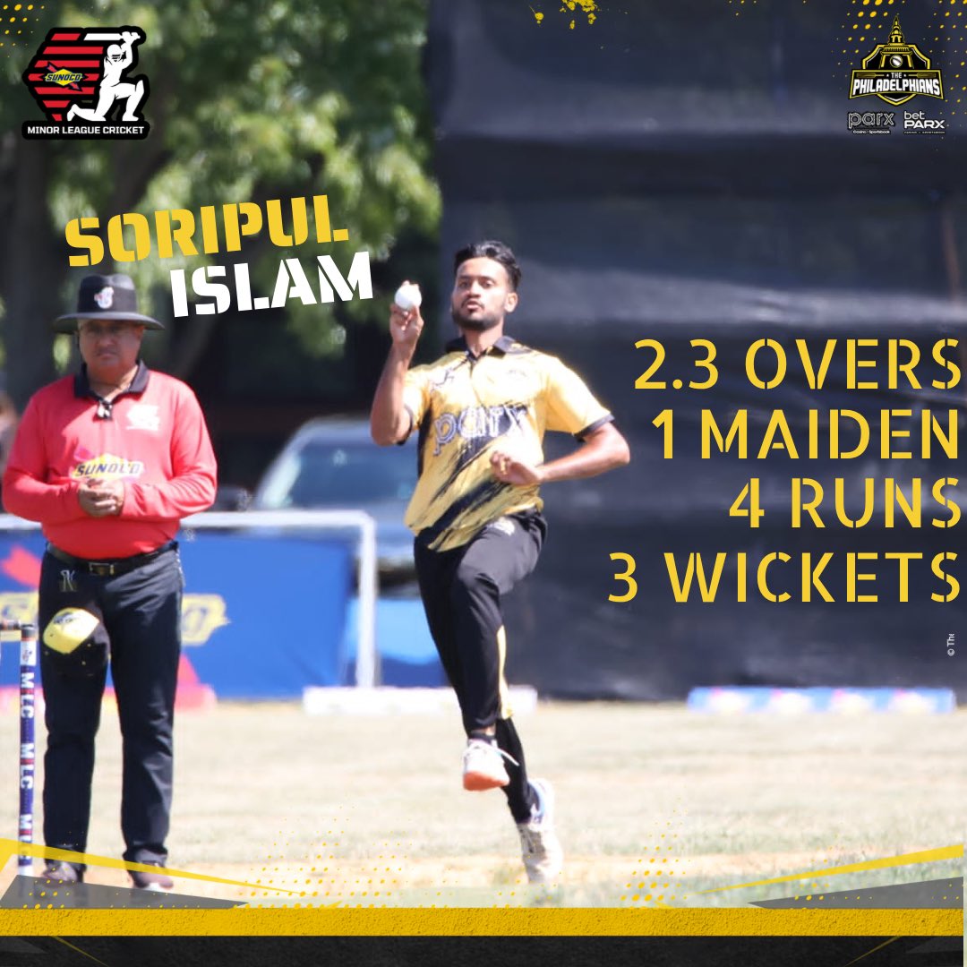 philly_cricket's tweet photo. How good was our youngster with the ball? 🙌🏼

@soripul_islam took 3 wickets against @empirestatetitansny while only conceding 4 runs 

#PhillyCricket #Philadelphia #Philly #USA #Cricket #MajorLeagueCricket #MinorLeagueCricket #CricketReloaded #PhillySport #BowlingStats https://t.co/uVmUth4HMJ