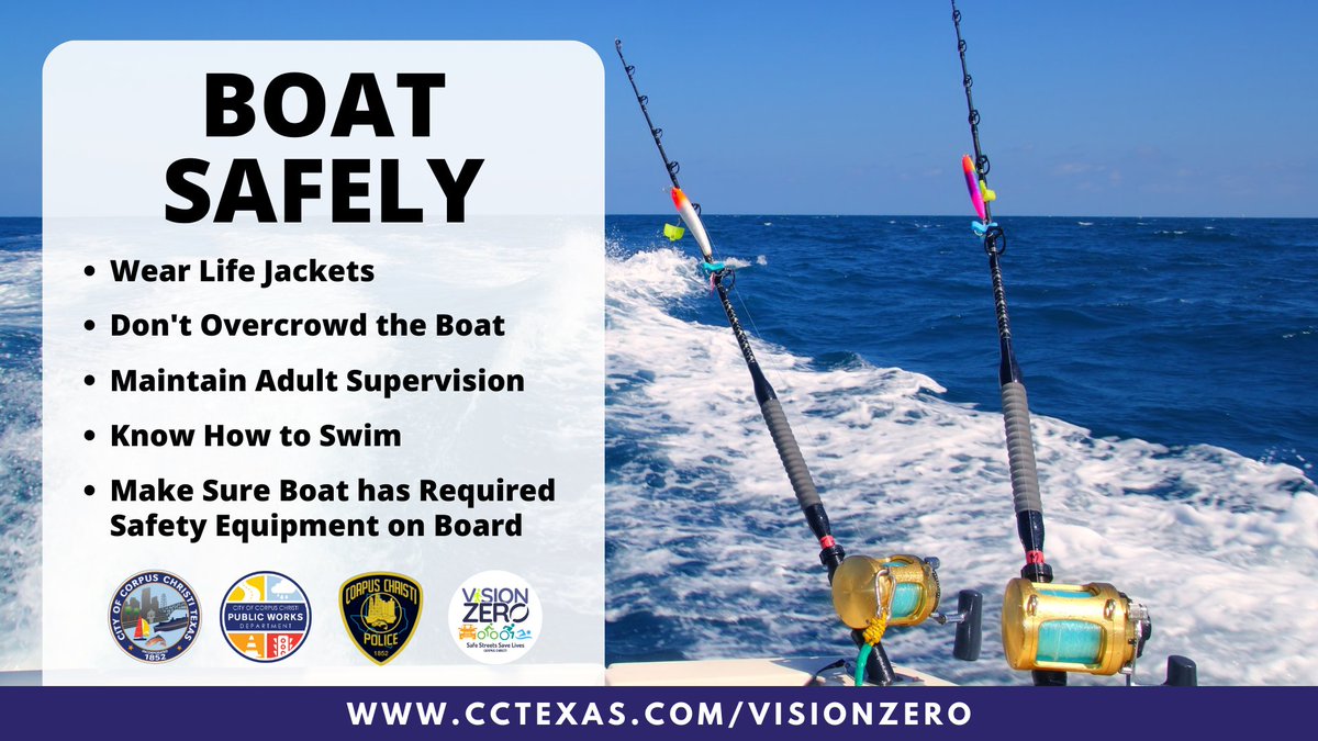 cityofcc's tweet photo. This #LaborDay, boaters should make sure all passengers have proper life jackets and operate the boat at a safe speed. Remember, do not overload your boat. #CorpusChristi #VisionZeroCC #GulfCoastCapital https://t.co/iMgRPRQ2Q1