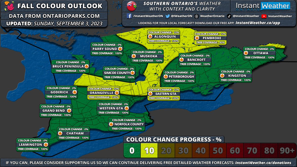 IWeatherON's tweet image. 🍂 FALL COLOUR UPDATE: Leaves Beginning to Change in the Eastern GTA and Dundalk Highlands

📅 Sunday, September 3, 2023

Read our update for the latest details ⬇️
instantweather.ca/ontario/fall/o…