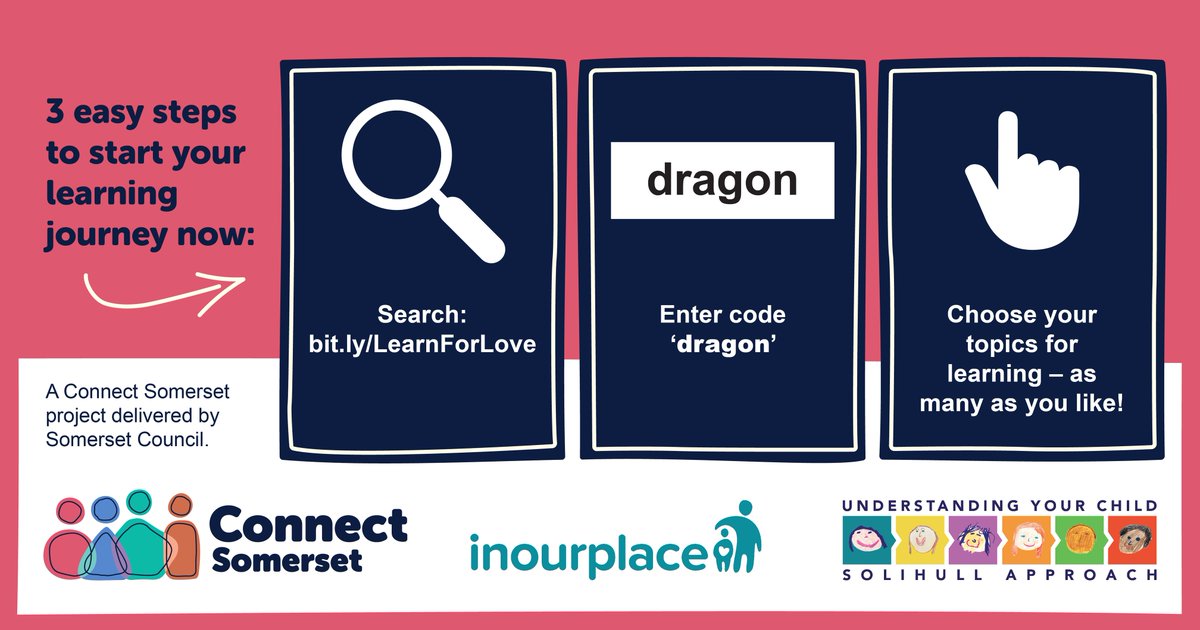 SomersetCouncil's tweet photo. #LearnForLove - a Connect Somerset project delivered by Somerset Council - is offering FREE family health and wellbeing courses for every Somerset resident.  
Follow the link and apply the code 'dragon'  
For ‘Understanding your relationships’ visit 👉https://t.co/WdEJFEyMmU https://t.co/3kBOv7sYTN