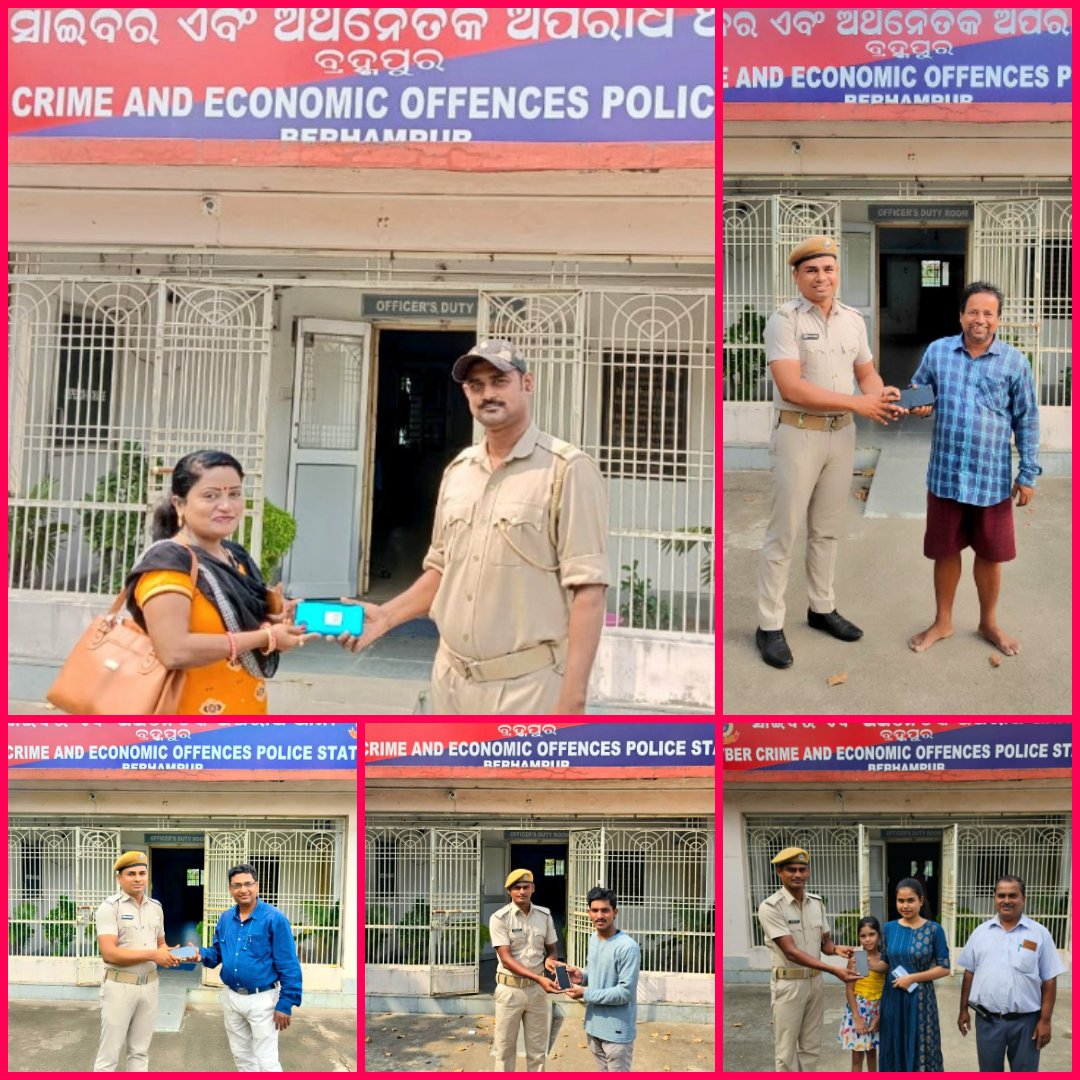 SP_BRAHMAPUR's tweet photo. Since June 1, 2023, #Cyber Crime &amp; Economic Offences PS, Berhampur has recovered lost/stolen/misplaced #mobile phones and returned it to the owners. So far 35 mobile phones, all #smartphones have been recovered and handed over to their rightful owners. https://t.co/oXXp6p9kTr