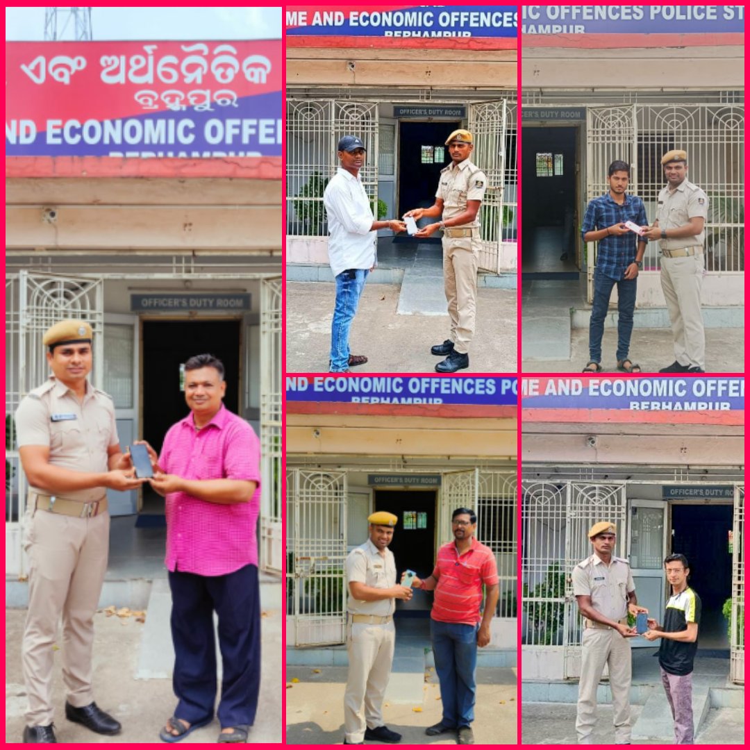 SP_BRAHMAPUR's tweet photo. Since June 1, 2023, #Cyber Crime &amp; Economic Offences PS, Berhampur has recovered lost/stolen/misplaced #mobile phones and returned it to the owners. So far 35 mobile phones, all #smartphones have been recovered and handed over to their rightful owners. https://t.co/oXXp6p9kTr