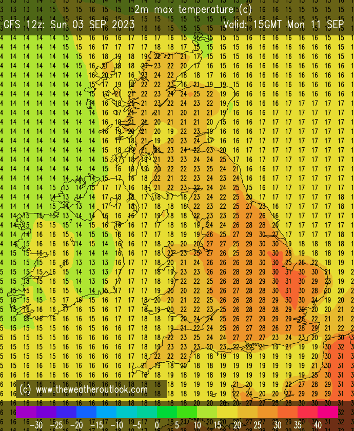 GFS shows 7 days on the bounce with temperatures reaching or exceeding 30C. Has anything like this ever been recorded in September before? theweatheroutlook.com/twodata/gfs.as…)