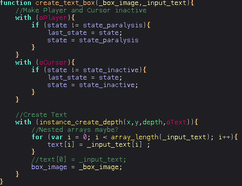 BagDeflated's tweet photo. CODING W #1
ok so in #GameMaker i have a function create_text_box and it's called with script_execute_ext and the input is an array [_box_image,_text_input]. but it only lets me have one line per box.
Instead of adding more to that array i tried nesting another AND IT WORKED

1/2 https://t.co/IIZkEnQdNS