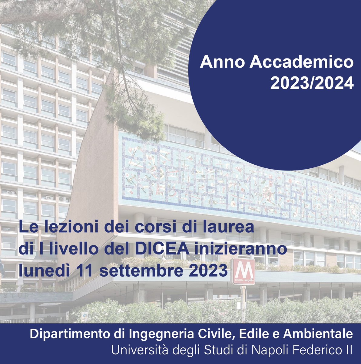 Le lezioni dei corsi di laurea di I livello del Dipartimento (Ingegneria Civile, Ingegneria Edile, Ingegneria per l'Ambiente e il Territorio, Ingegneria Gestionale per le Costruzioni) inizieranno lunedì 11 settembre secondo gli orari pubblicati sul sito: easyacademy.unina.it/agendastudenti…