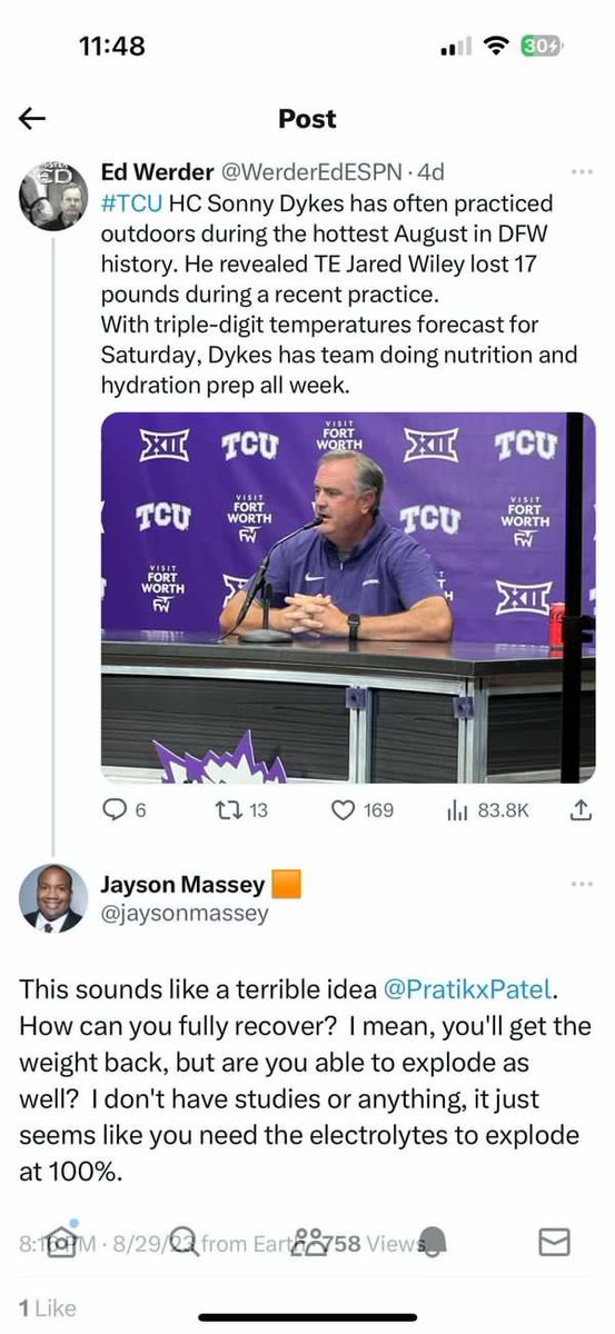 Dr_JustinLima's tweet image. Excuse me? GTFOH

Cramps ain’t happening on gameday cuz the strength staff bro. 

He cramped cuz the game was probably the first time Bailey REALLY hit max effort and speed. 

The whole camp he and everyone else probably did the survivor shuffle when the coaches program too much…